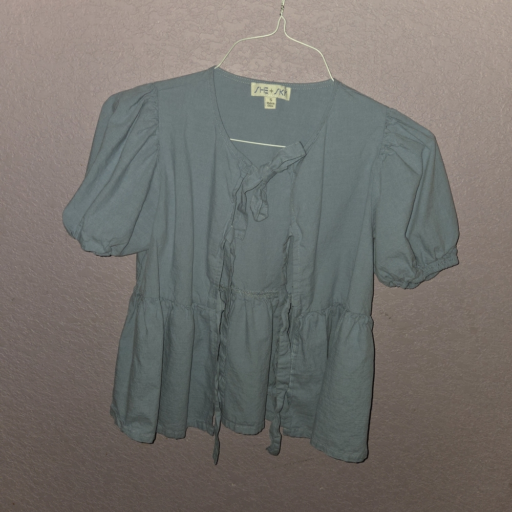 She + Sky Tie Front Blouse
